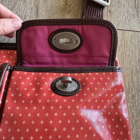 Vintage Fossil Key-Per Coated Leather Orange Tan Star Polka Dot Crossbody Bag - Picture 4 of 14